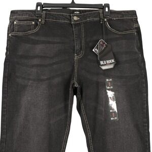 Blu Rock Flex Jeans Mens 38x31 Jet Black Slim Fit Comfort Stretch Casual Wear